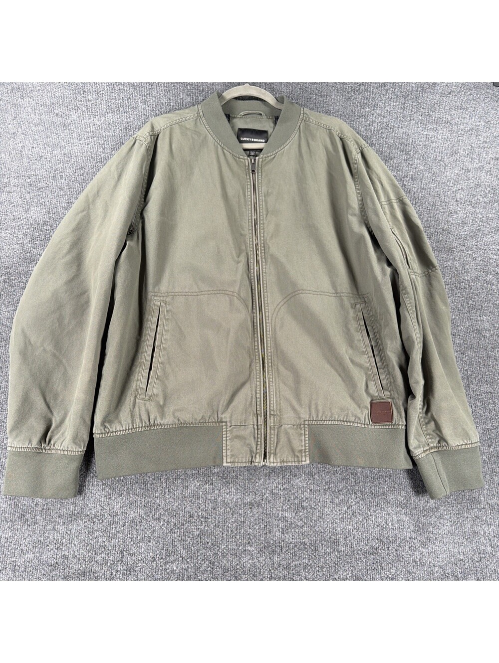 Lucky Brand Cotton Bomber Jacket Olive Green Canvas Full Zip-Men's XL